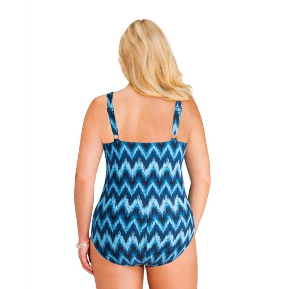 NEW ALWAYS FOR ME plus size v-neck twist front one piece swimsuit in native peac - Picture 2 of 2